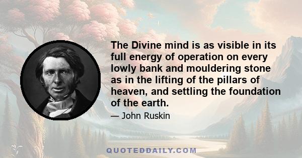 The Divine mind is as visible in its full energy of operation on every lowly bank and mouldering stone as in the lifting of the pillars of heaven, and settling the foundation of the earth.