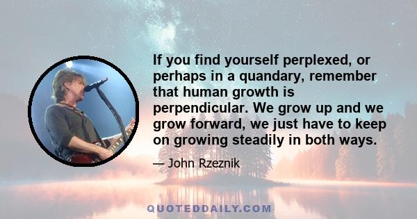 If you find yourself perplexed, or perhaps in a quandary, remember that human growth is perpendicular. We grow up and we grow forward, we just have to keep on growing steadily in both ways.