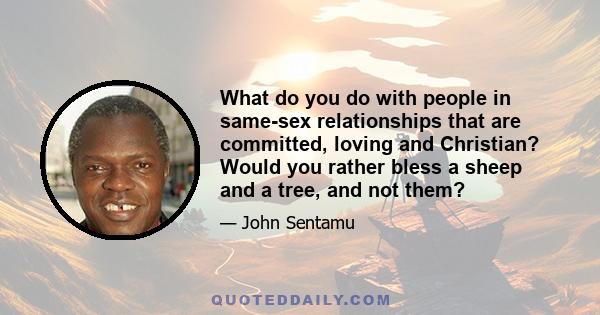 What do you do with people in same-sex relationships that are committed, loving and Christian? Would you rather bless a sheep and a tree, and not them?