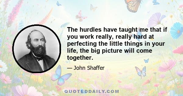 The hurdles have taught me that if you work really, really hard at perfecting the little things in your life, the big picture will come together.