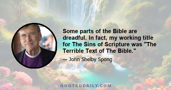 Some parts of the Bible are dreadful. In fact, my working title for The Sins of Scripture was The Terrible Text of The Bible.