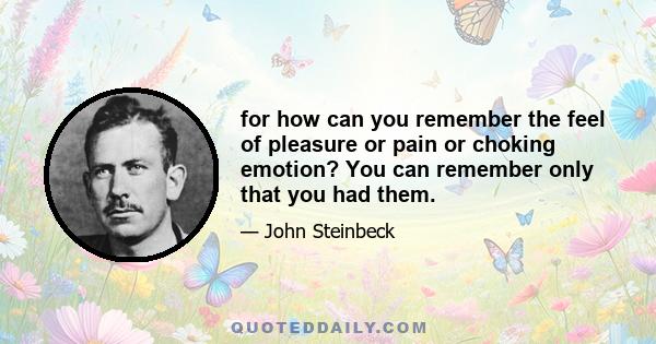 for how can you remember the feel of pleasure or pain or choking emotion? You can remember only that you had them.