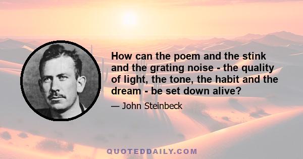 How can the poem and the stink and the grating noise - the quality of light, the tone, the habit and the dream - be set down alive?