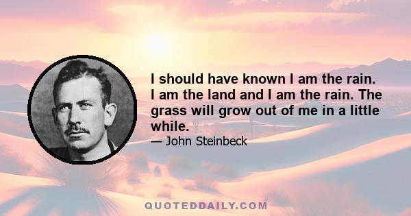 I should have known I am the rain. I am the land and I am the rain. The grass will grow out of me in a little while.