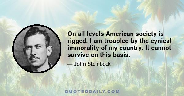 On all levels American society is rigged. I am troubled by the cynical immorality of my country. It cannot survive on this basis.