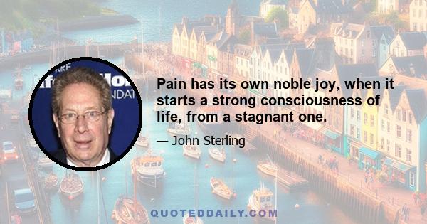 Pain has its own noble joy, when it starts a strong consciousness of life, from a stagnant one.