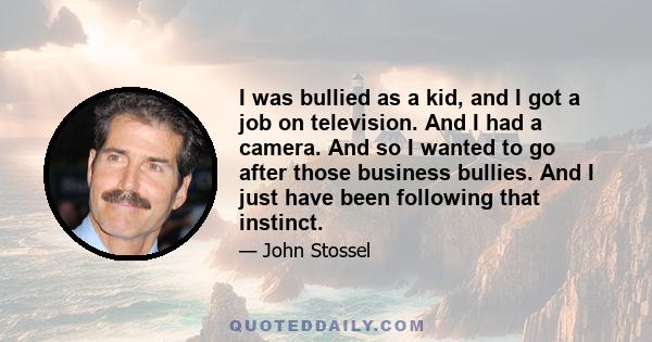 I was bullied as a kid, and I got a job on television. And I had a camera. And so I wanted to go after those business bullies. And I just have been following that instinct.