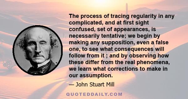 The process of tracing regularity in any complicated, and at first sight confused, set of appearances, is necessarily tentative; we begin by making any supposition, even a false one, to see what consequences will follow 