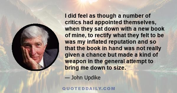 I did feel as though a number of critics had appointed themselves, when they sat down with a new book of mine, to rectify what they felt to be was my inflated reputation and so that the book in hand was not really given 