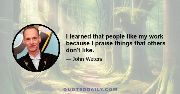 I learned that people like my work because I praise things that others don't like.