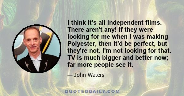 I think it's all independent films. There aren't any! If they were looking for me when I was making Polyester, then it'd be perfect, but they're not. I'm not looking for that. TV is much bigger and better now; far more