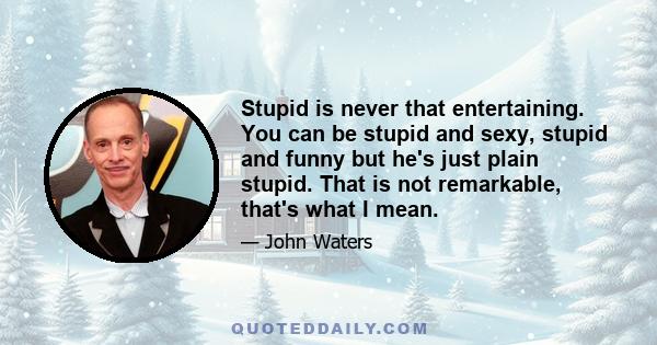 Stupid is never that entertaining. You can be stupid and sexy, stupid and funny but he's just plain stupid. That is not remarkable, that's what I mean.