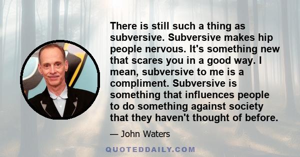 There is still such a thing as subversive. Subversive makes hip people nervous. It's something new that scares you in a good way. I mean, subversive to me is a compliment. Subversive is something that influences people