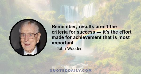 Remember, results aren't the criteria for success — it's the effort made for achievement that is most important.