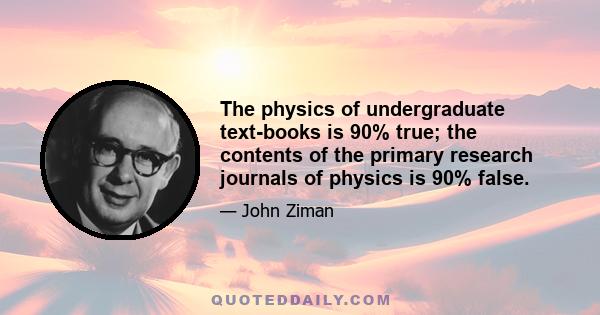 The physics of undergraduate text-books is 90% true; the contents of the primary research journals of physics is 90% false.