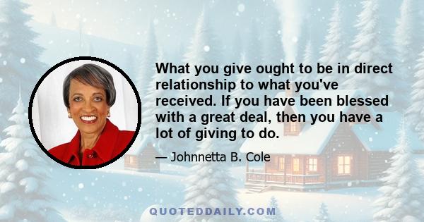 What you give ought to be in direct relationship to what you've received. If you have been blessed with a great deal, then you have a lot of giving to do.