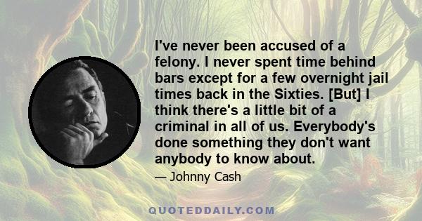 I've never been accused of a felony. I never spent time behind bars except for a few overnight jail times back in the Sixties. [But] I think there's a little bit of a criminal in all of us. Everybody's done something