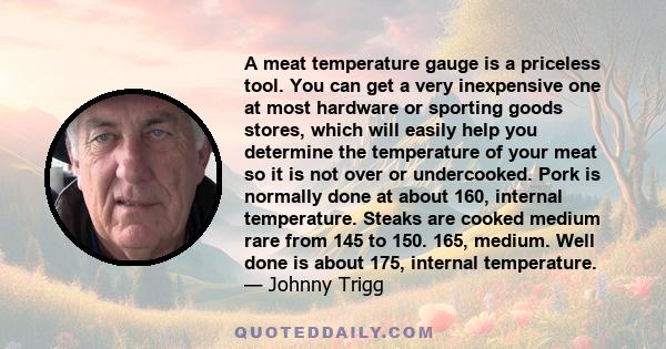 A meat temperature gauge is a priceless tool. You can get a very inexpensive one at most hardware or sporting goods stores, which will easily help you determine the temperature of your meat so it is not over or