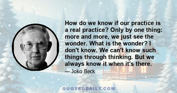 How do we know if our practice is a real practice? Only by one thing: more and more, we just see the wonder. What is the wonder? I don't know. We can't know such things through thinking. But we always know it when it's