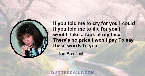 If you told me to cry for you I could If you told me to die for you I would Take a look at my face There's no price I won't pay To say these words to you