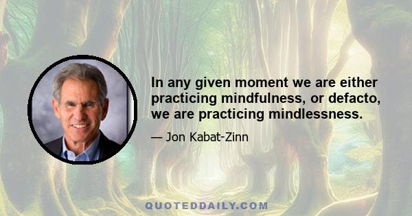 In any given moment we are either practicing mindfulness, or defacto, we are practicing mindlessness.