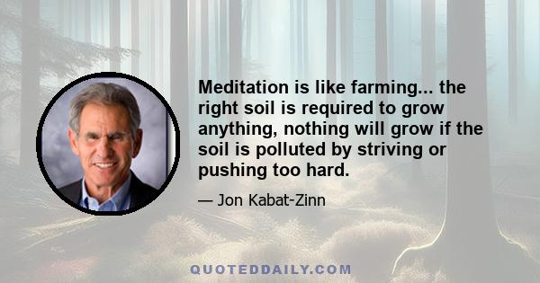 Meditation is like farming... the right soil is required to grow anything, nothing will grow if the soil is polluted by striving or pushing too hard.