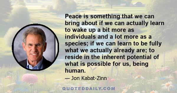 Peace is something that we can bring about if we can actually learn to wake up a bit more as individuals and a lot more as a species; if we can learn to be fully what we actually already are; to reside in the inherent