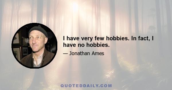 I have very few hobbies. In fact, I have no hobbies.