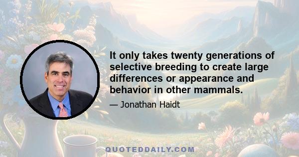 It only takes twenty generations of selective breeding to create large differences or appearance and behavior in other mammals.