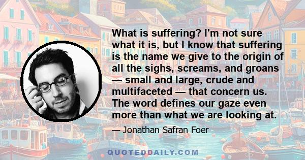 What is suffering? I'm not sure what it is, but I know that suffering is the name we give to the origin of all the sighs, screams, and groans — small and large, crude and multifaceted — that concern us. The word defines 