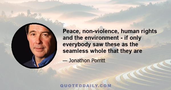 Peace, non-violence, human rights and the environment - if only everybody saw these as the seamless whole that they are