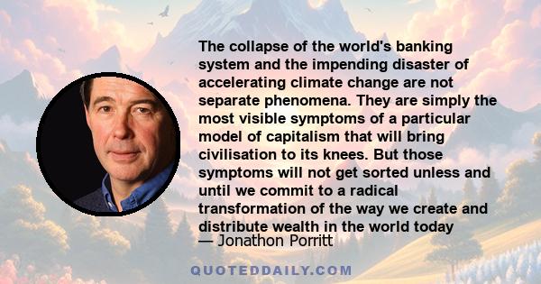 The collapse of the world's banking system and the impending disaster of accelerating climate change are not separate phenomena. They are simply the most visible symptoms of a particular model of capitalism that will