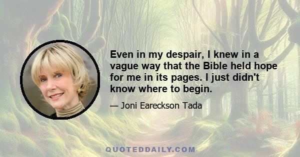 Even in my despair, I knew in a vague way that the Bible held hope for me in its pages. I just didn't know where to begin.