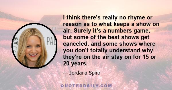 I think there's really no rhyme or reason as to what keeps a show on air. Surely it's a numbers game, but some of the best shows get canceled, and some shows where you don't totally understand why they're on the air