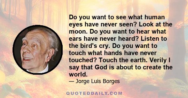 Do you want to see what human eyes have never seen? Look at the moon. Do you want to hear what ears have never heard? Listen to the bird's cry. Do you want to touch what hands have never touched? Touch the earth. Verily 