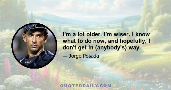 I'm a lot older. I'm wiser. I know what to do now, and hopefully, I don't get in (anybody's) way.