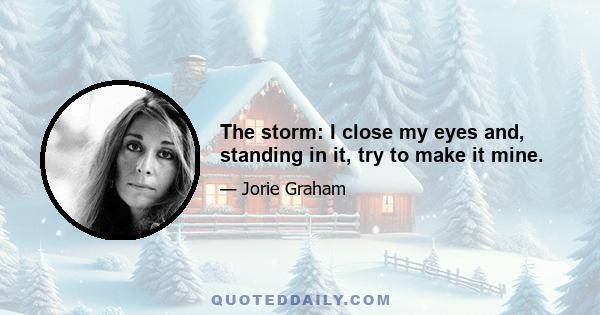 The storm: I close my eyes and, standing in it, try to make it mine.