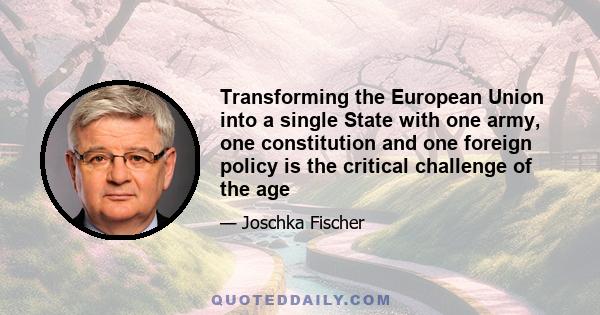 Transforming the European Union into a single State with one army, one constitution and one foreign policy is the critical challenge of the age