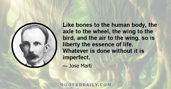 Like bones to the human body, the axle to the wheel, the wing to the bird, and the air to the wing, so is liberty the essence of life. Whatever is done without it is imperfect.