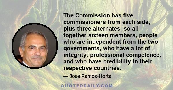 The Commission has five commissioners from each side, plus three alternates, so all together sixteen members, people who are independent from the two governments, who have a lot of integrity, professional competence,