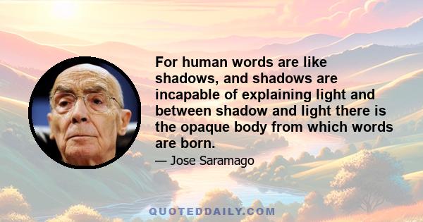 For human words are like shadows, and shadows are incapable of explaining light and between shadow and light there is the opaque body from which words are born.