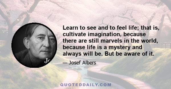 Learn to see and to feel life; that is, cultivate imagination, because there are still marvels in the world, because life is a mystery and always will be. But be aware of it.