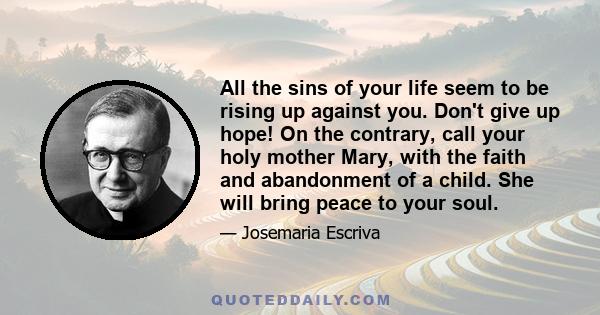 All the sins of your life seem to be rising up against you. Don't give up hope! On the contrary, call your holy mother Mary, with the faith and abandonment of a child. She will bring peace to your soul.