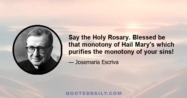 Say the Holy Rosary. Blessed be that monotony of Hail Mary's which purifies the monotony of your sins!