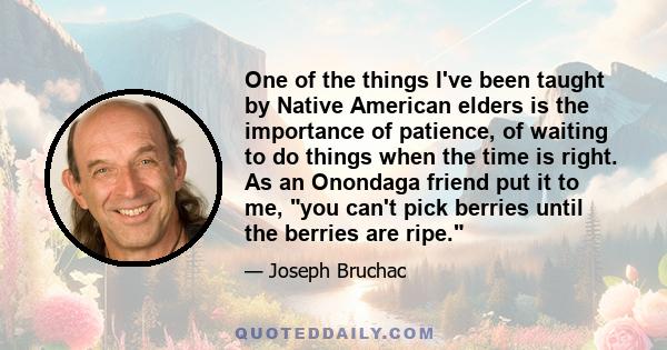 One of the things I've been taught by Native American elders is the importance of patience, of waiting to do things when the time is right. As an Onondaga friend put it to me, you can't pick berries until the berries