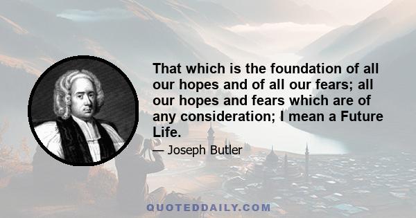 That which is the foundation of all our hopes and of all our fears; all our hopes and fears which are of any consideration; I mean a Future Life.