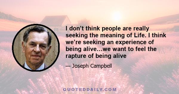 I don’t think people are really seeking the meaning of Life. I think we’re seeking an experience of being alive…we want to feel the rapture of being alive