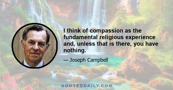 I think of compassion as the fundamental religious experience and, unless that is there, you have nothing.