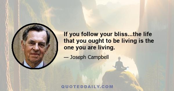 If you follow your bliss...the life that you ought to be living is the one you are living.