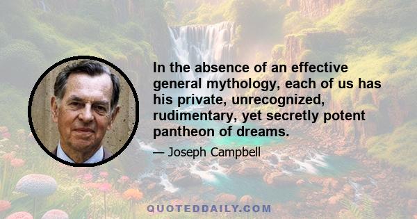 In the absence of an effective general mythology, each of us has his private, unrecognized, rudimentary, yet secretly potent pantheon of dreams.